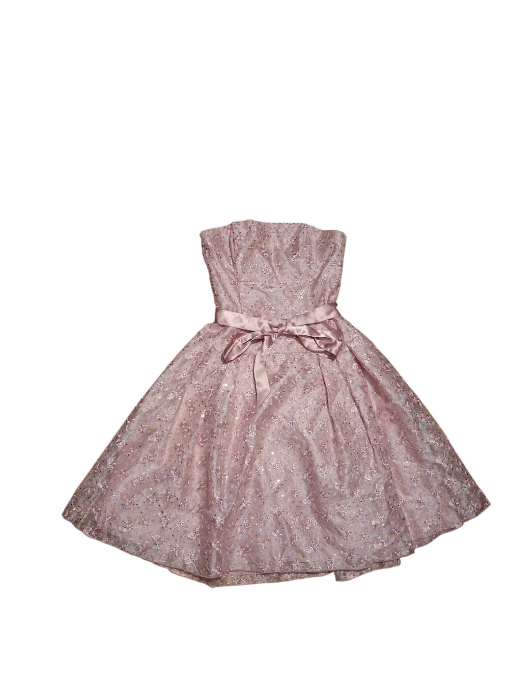 Vintage Jessica McClintock Pink Bow Strapless Dress Short 10 USA Sequin Floral